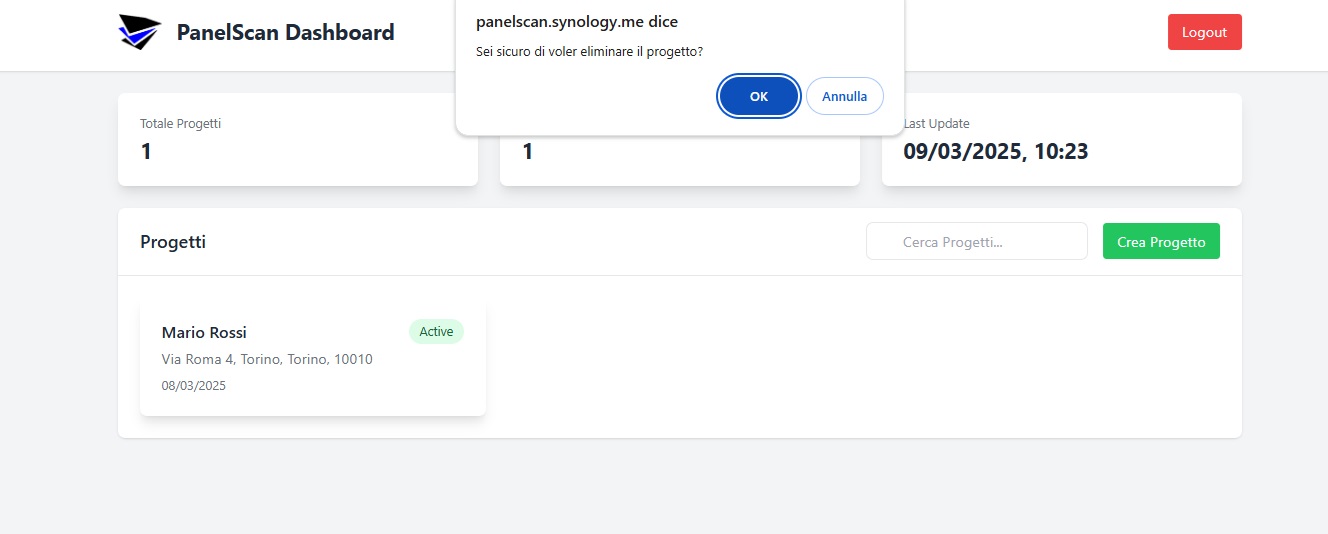 Conferma eliminazione progetto