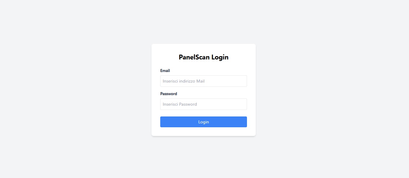 Schermata di login di PanelScan