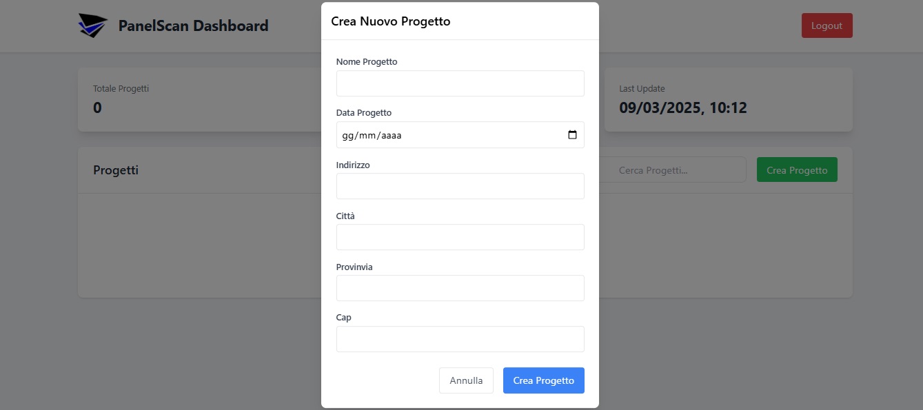 Modulo di creazione nuovo progetto